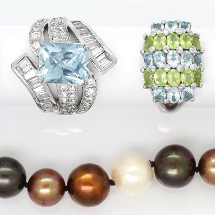 Foto 4 - Fünf Silberringe, hunderte Farbsteine, 10mm Perlenkette, R9925
