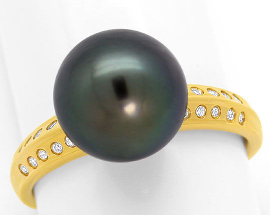Foto 2 - Gelbgold-Ring mit 20 Brillanten 10,9mm Top Tahiti Perle, S4912