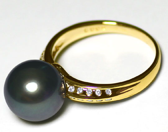 Foto 3 - Gelbgold-Ring mit 20 Brillanten 10,9mm Top Tahiti Perle, S4912